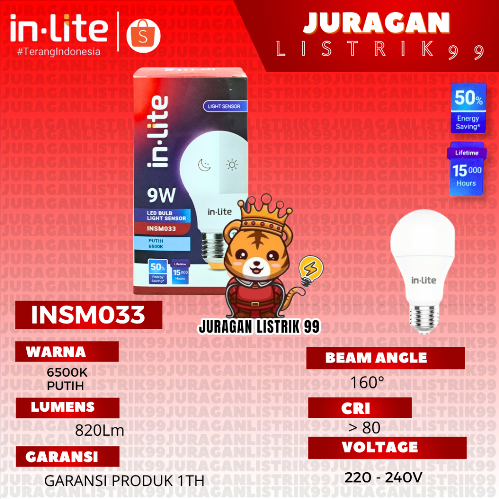 INLITE - LAMPU LED SENSOR CAHAYA INSM033 9WATT / LAMPU LED / LAMPU SENSOR / LAMPU SENSOR CAHAYA / SE