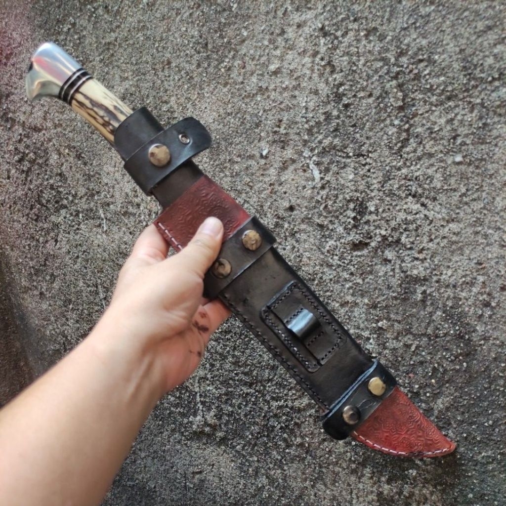 Pisau Sembelih Baja Bohler K110 PB. 27 Tanduk Rusa + sarung kulit