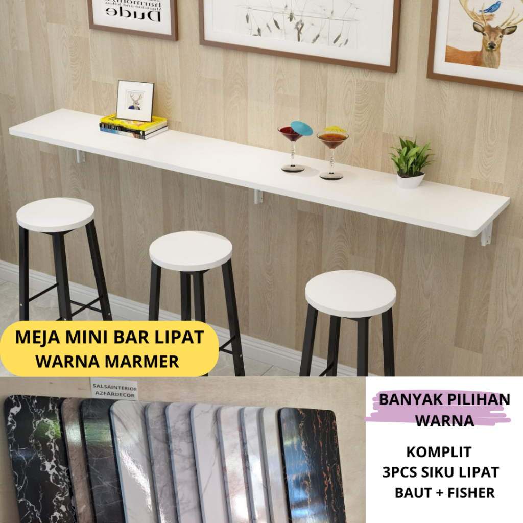 MEJA MINI BAR LIPAT TEMPEL DINDING MOTIF MARMER