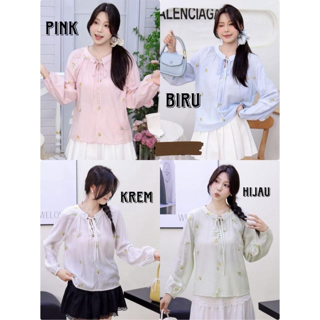 BLOUSE KATUN LINEN MOTIF FLOWER IMPORT