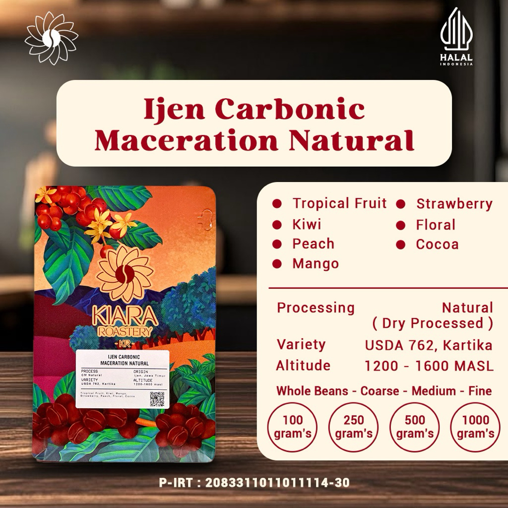 

Ijen Carbonic Maceration Natural Pouch | Kopi 100% Full Arabica | Specialty Grade Coffee | Biji dan Bubuk Kopi | Kiara Roastery