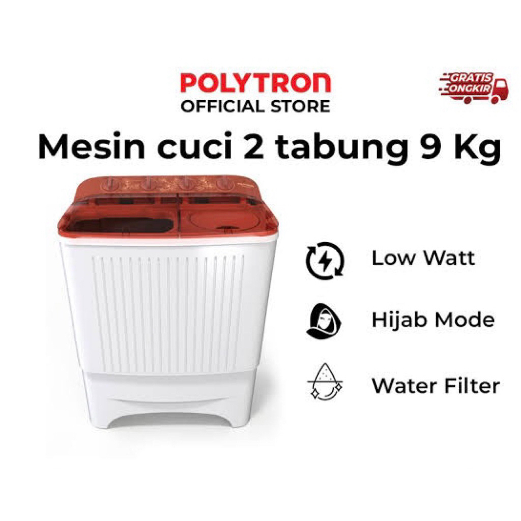 POLYTRON MESIN CUCI 2 TABUNG 9KG