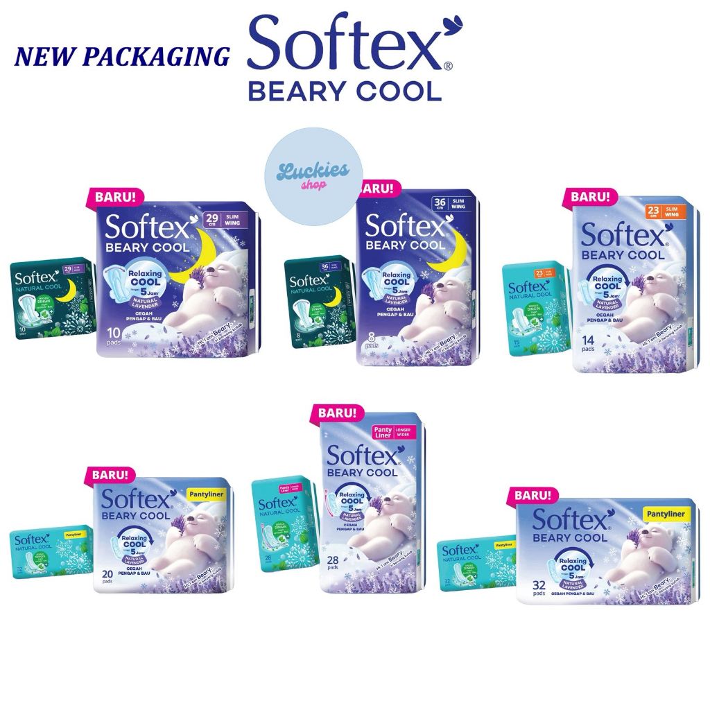 [ New Packaging ] Softex Beary Cool 15cm 20s / 32s | 18cm 28s Pembalut Siang Malam Day Night 23cm 14