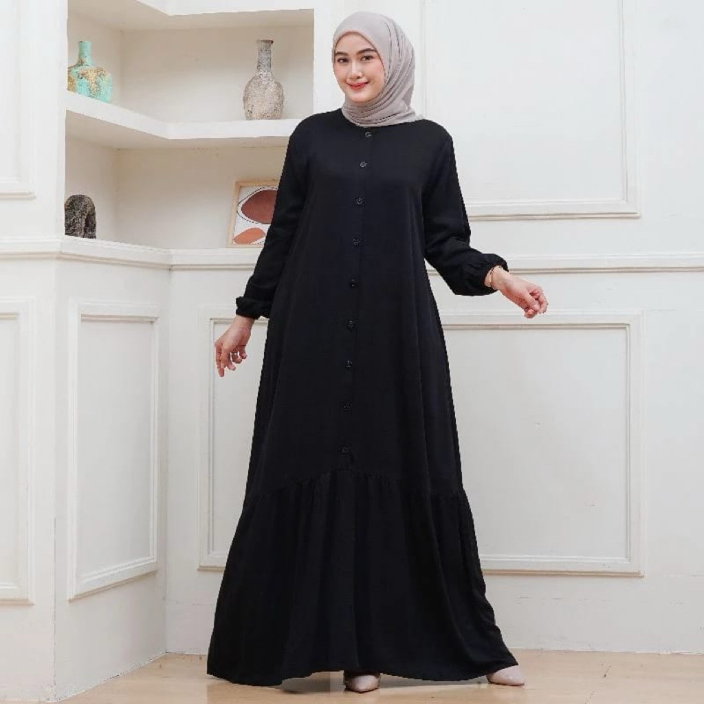 Gamis Rayon Twill Ori Premium Full Kancing Depan Adem Dan Tebal | Gamis Polos Rayon Tebal Homedress 