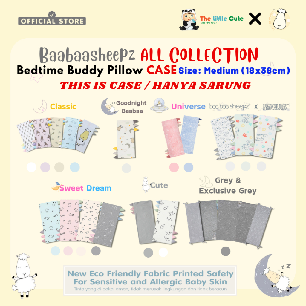 Baabaasheepz Bedtime Buddy Pillow Case Medium Size Sarung Bedtime Buddy Classic Grey Cute Universe