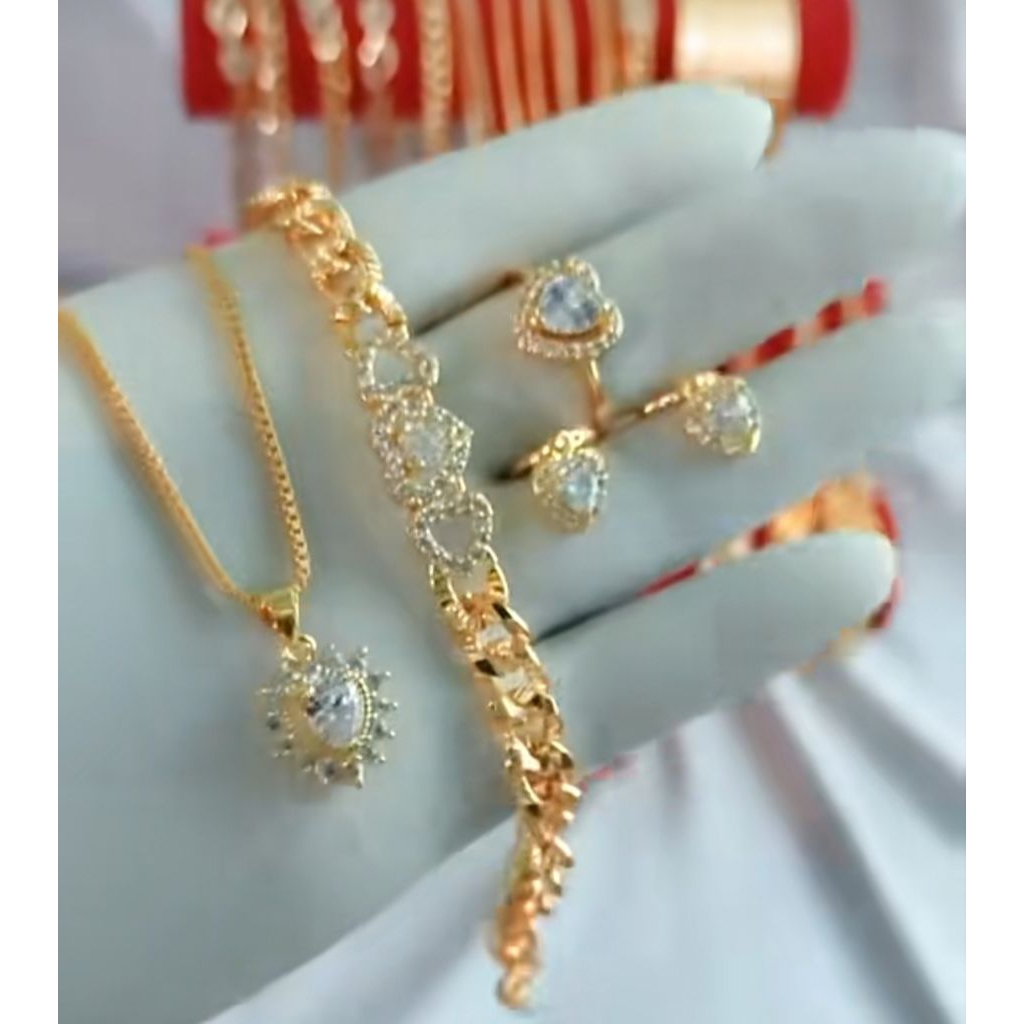 perhiasan wanita 1set lengkap titanium tidak luntur [ motif love mata white] perhiasan wanita terbar