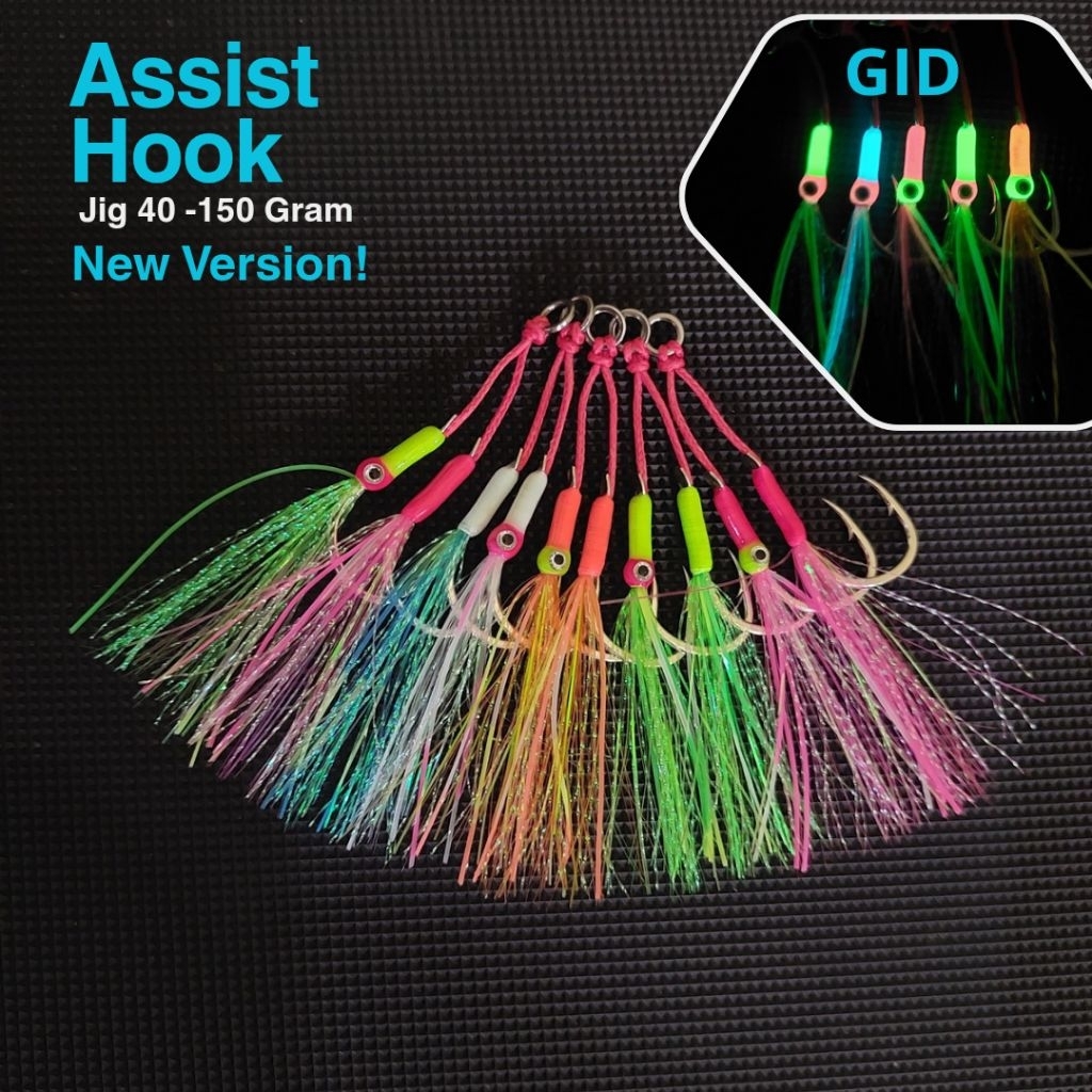 Double Assist Hook Metal Jig GID Light Jingging 40 - 150 Gram