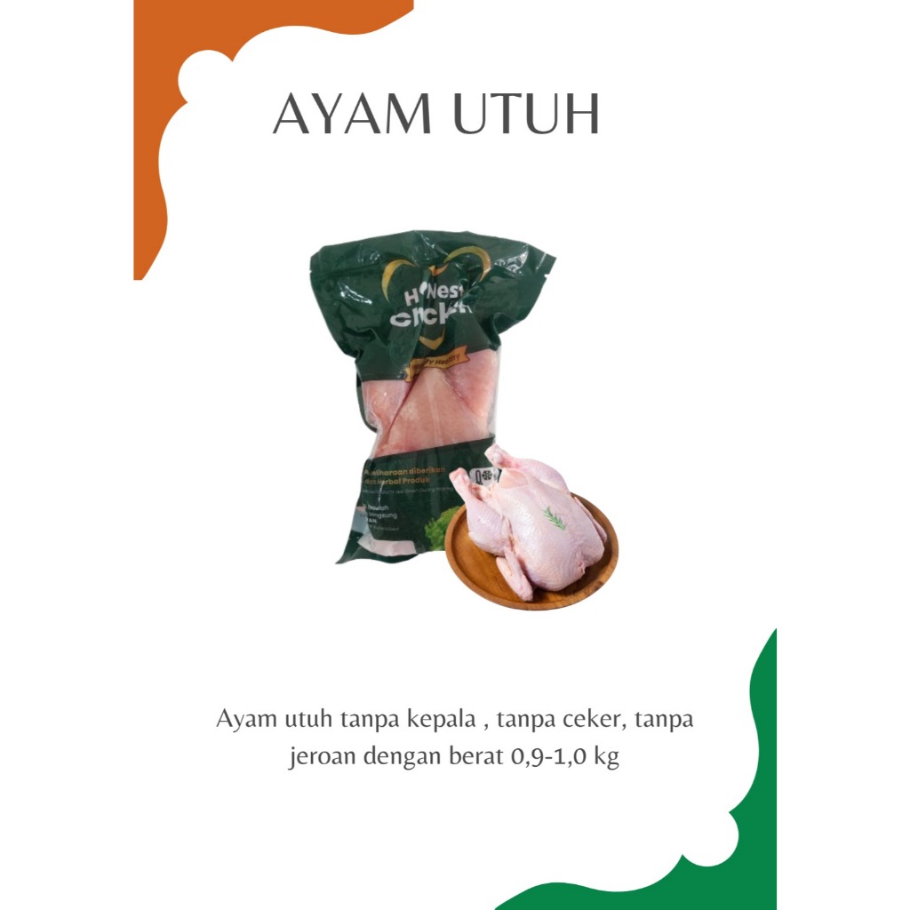 

Honest Chicken Ayam Utuh + Probiotic, HALAL, NKV, FSSC 900-1000g