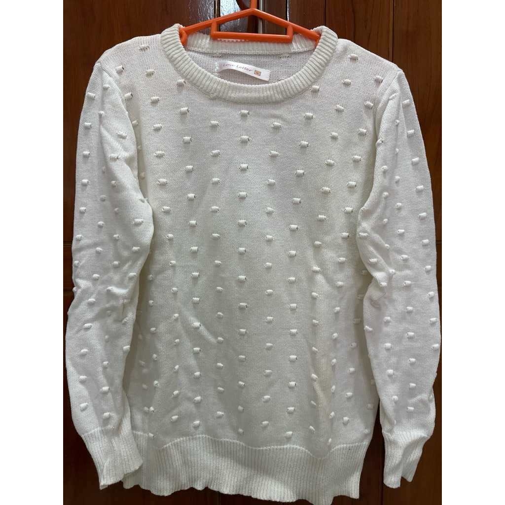 Sweater polkadot wanita rajut knit putih