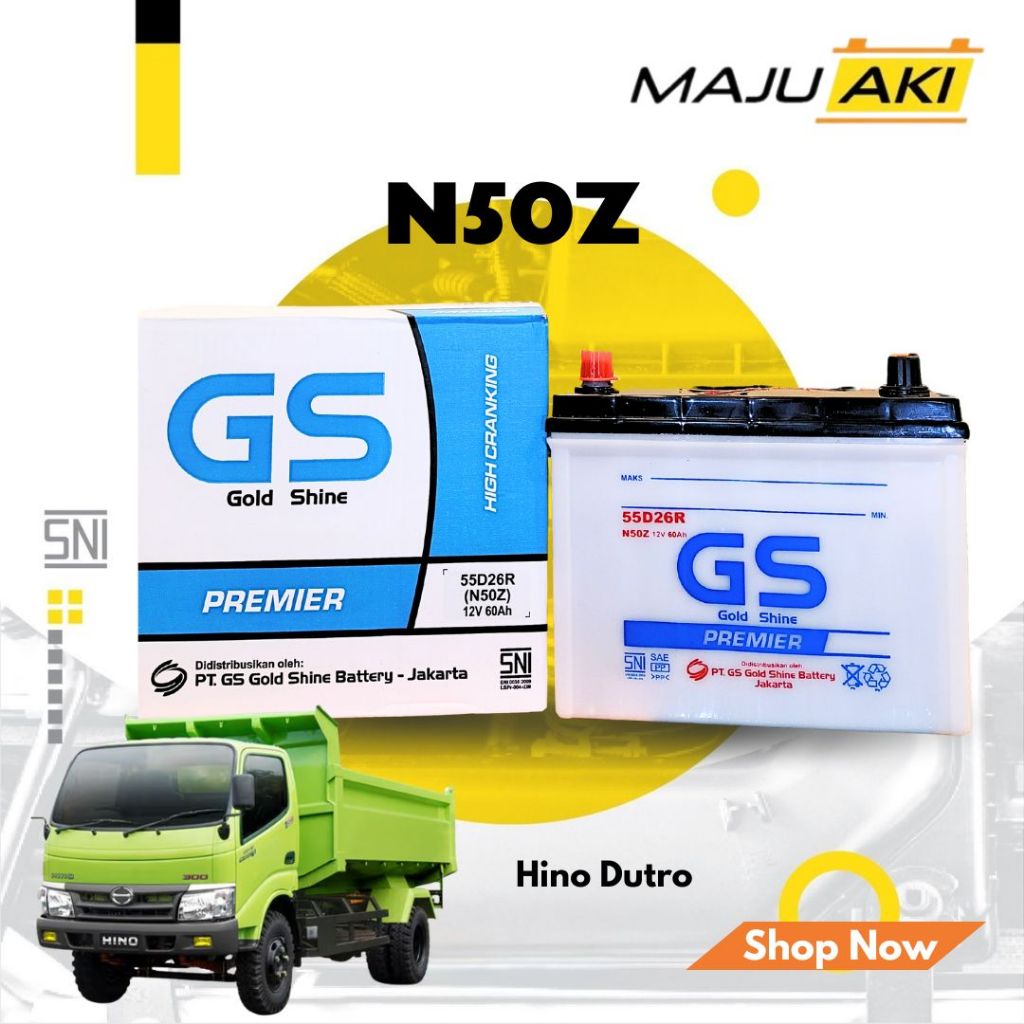 Aki Mobil Truk Hino Dutro Aki Basah GS Gold Shine Dry Charge Premier N50Z 12V 60Ah