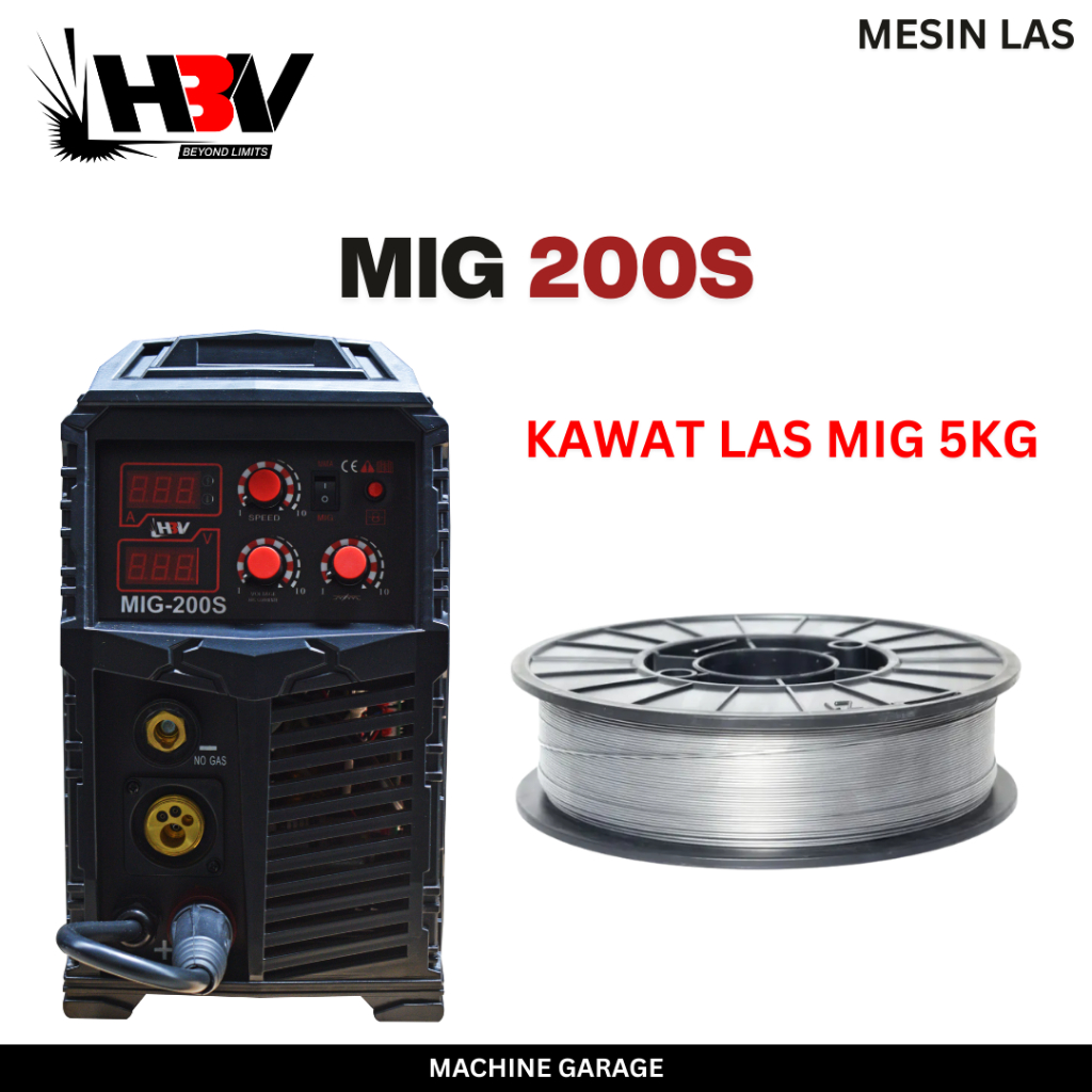 Mesin Las MIG 200S HBV 3 Fungsi Bisa Pakai Gas CO2 atau Tanpa Gas 1 Fasa 220V 40-200A Ringan 14kg Bengkel Rumahan Industri