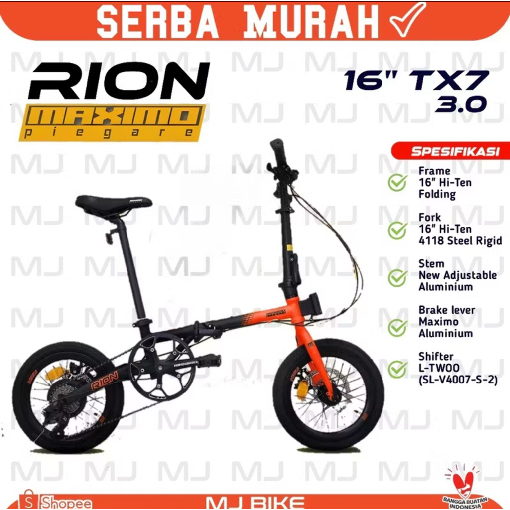 RION MAXIMO PIEGARE 16 inch SEPEDA LIPAT TX7 3.0 7SPEED
