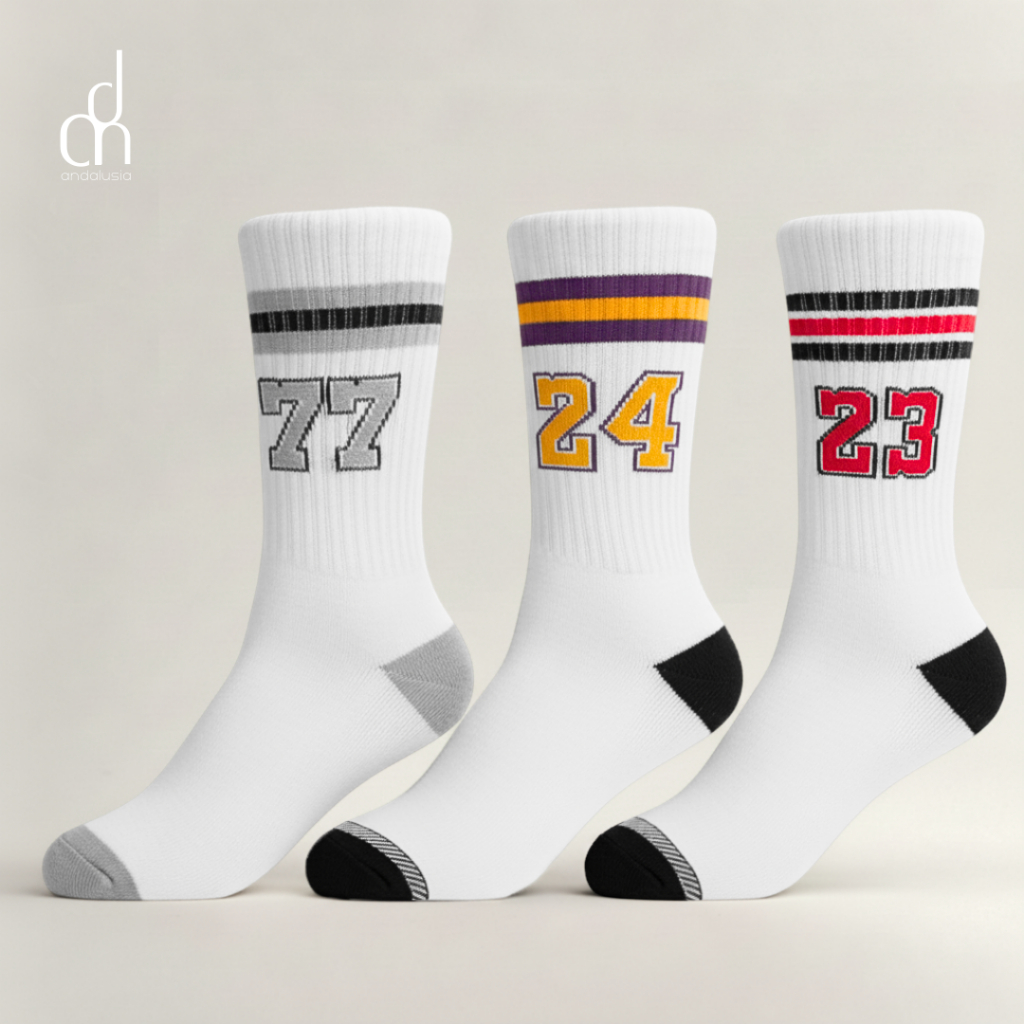 ANDALUSIA - Kaos Kaki Unisex Crew Number Striped Series
