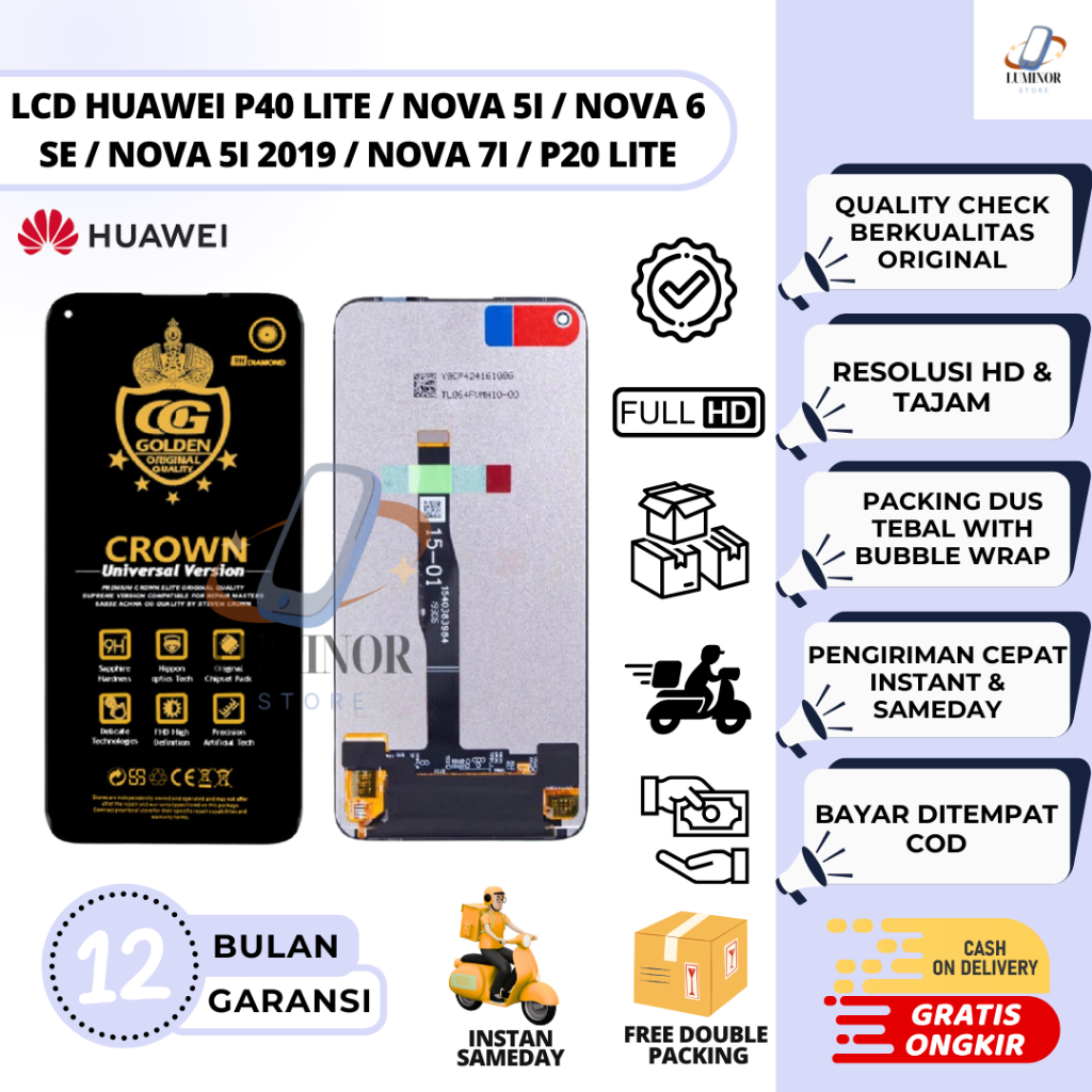 LCD HUAWEI P40 LITE / NOVA 5i / NOVA 6 SE / NOVA 5i 2019 / NOVA 7i / P20 LITE FULLSET COMPLETE