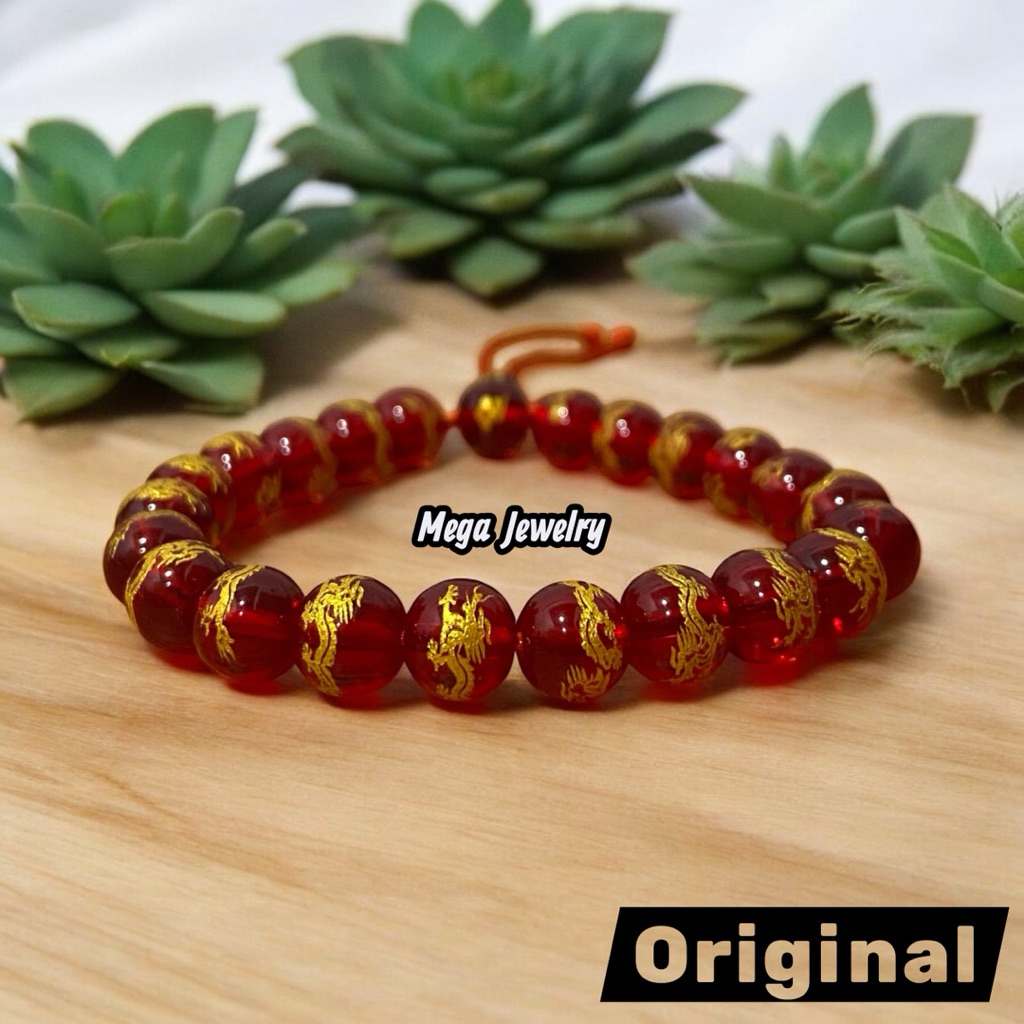 Gelang Ratu Dewi Naga Dengan Kristal Merah Ukir Naga Emas (Limited Edition)