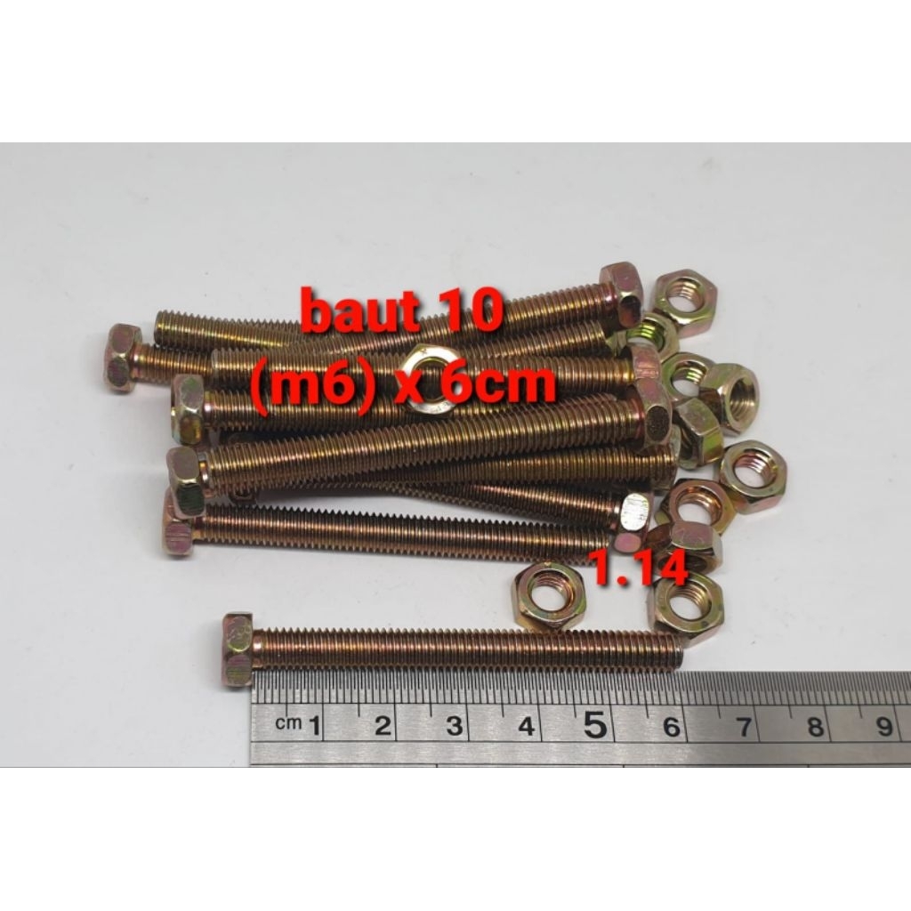 Paket 10 Pcs Baut 10 (6mm) x 6 cm  + Mur + Ring