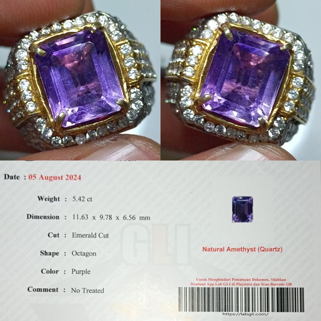NATURAL BATU KECUBUNG AMETHYST QUARTZ MEMO GLI LAB