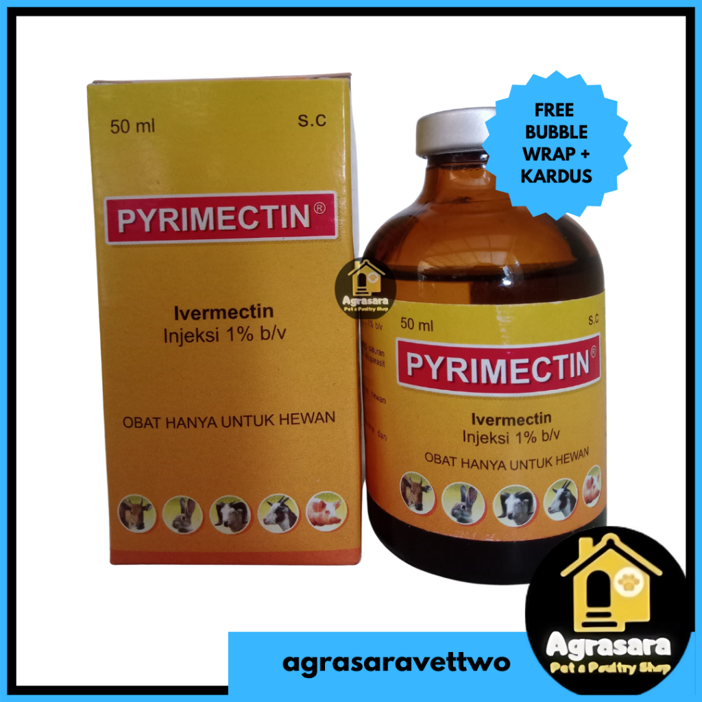 PYRIMECTIN INJEKSI 50 Ml - Obat Cacing Gudig Scabies Gurem Hewan Mirip Kepromec Ivervet Intermectin