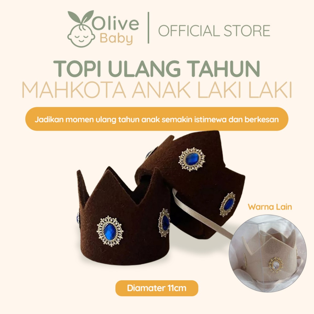 Olive Baby -  Premium Topi Ulang Tahun Mahkota Anak Laki Laki | Crown Hat King/Prince For Boys [Diam