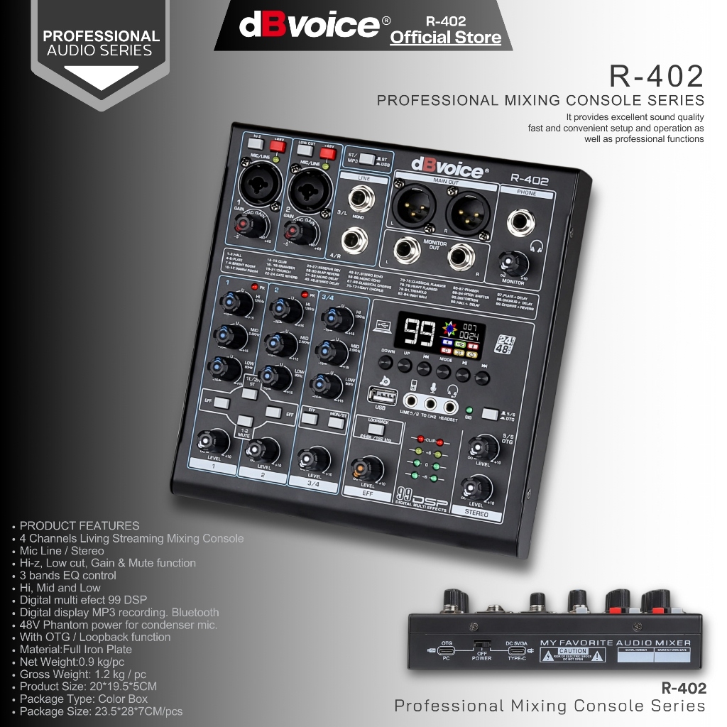 Professional Mixer Spesial Live Streaming 99Dsp with OTG dBvoice R602