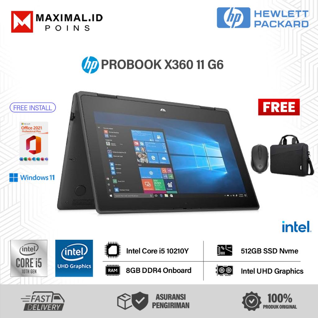 Laptop HP PROBOOK X360 11 G6 Intel i5 10210Y Ram 8GB 512GB 11.6 Touchscreen Windows 10 Grey Second