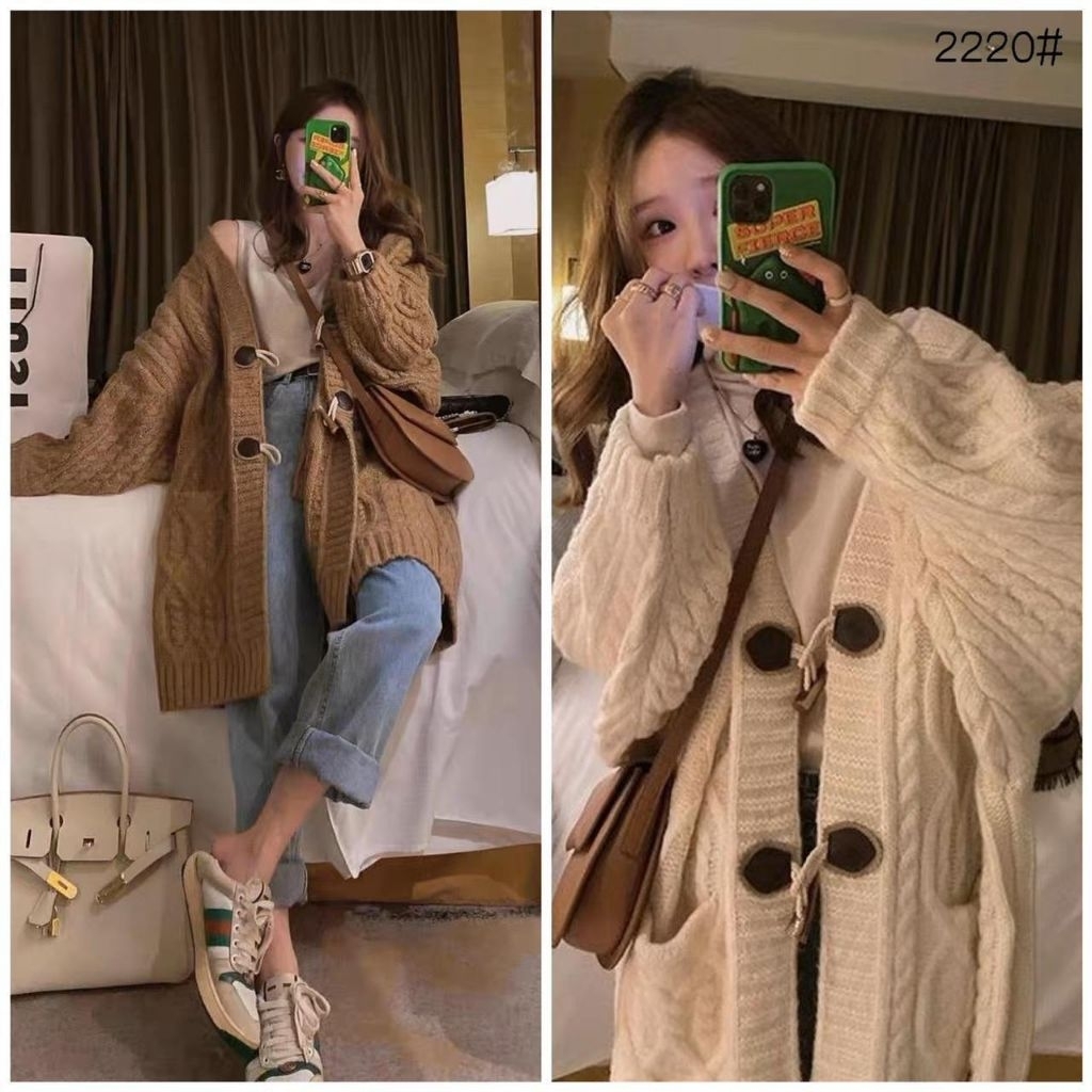 Long Cardigan Rajut Import BKK Wanita Premium | Cardigan Winter Rajut Tebal Kancing Kimtan Premium #