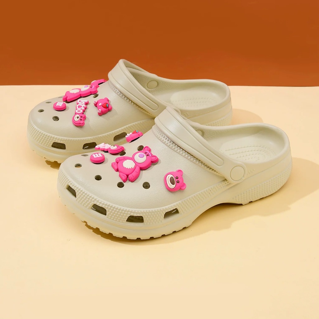 CUCI GUDANG NEW KOMIN Sandal Wanita Cross Sendal Lotso Jibbitz Lucu Kodok Sandal Baim Sandal Wanita