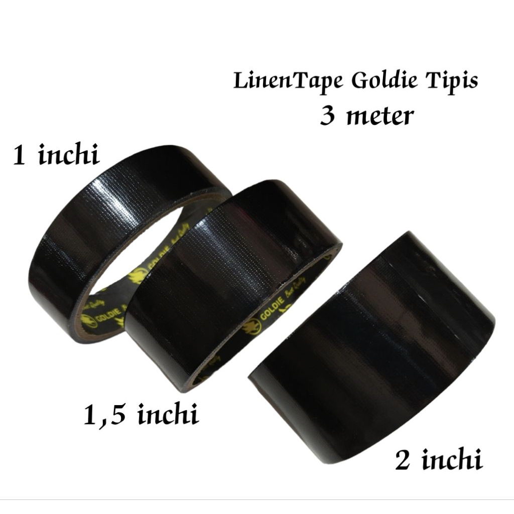 Linen Tape / Lakban Kain Hitam Goldie Tipis 1.5 Inch X 3 Meter / Pcs