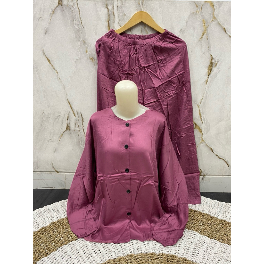 Setelan PP Agnes Lengan panjang Celana Panjang Bahan Rayon Twill LD 110 CM