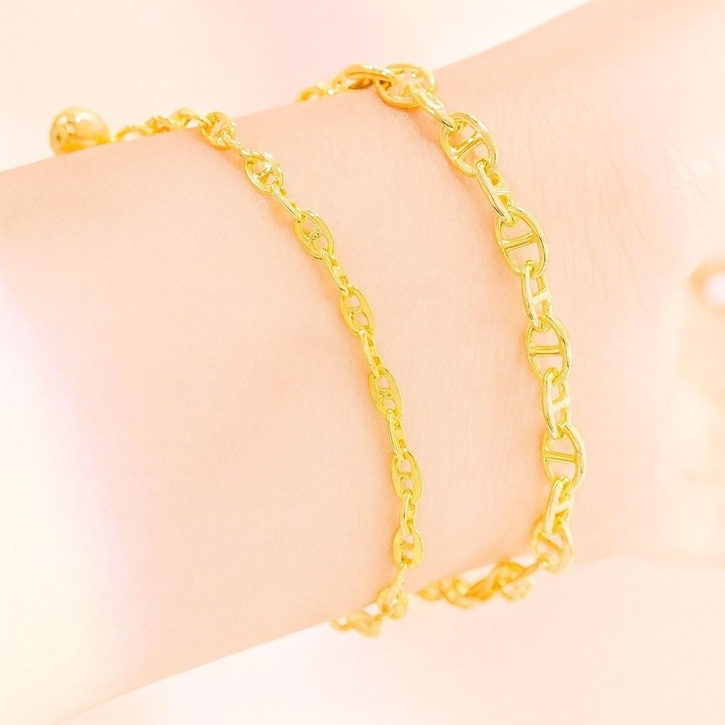 Xuping88 Gelang Rantai Fanny Besar dan Gelang Rantai Fanny Kecil Titanium Lapis Emas Kualitas