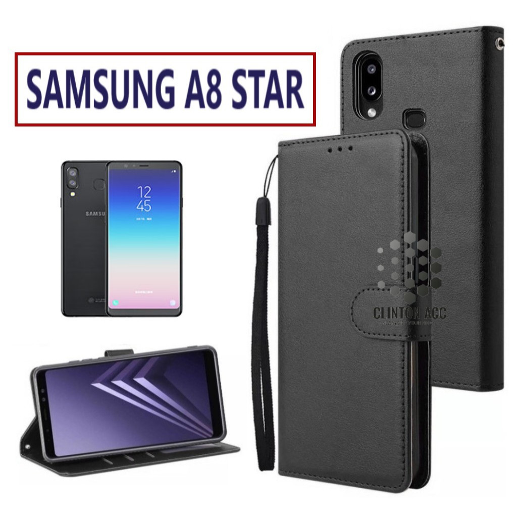 CASE HP SAMSUNG A8 STAR FLIP WALLET LEATHER DOMPET KULIT SOFTCASE PREMIUM FLIP COVER SARUNG BUKA TUT