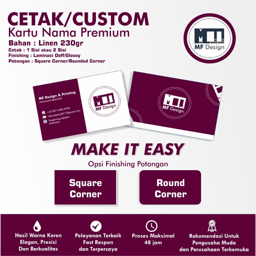 

Cetak Kartu Nama Premium - Bahan Linen 230gr | Custom Business Card Premium | 1 sisi / 2sisi