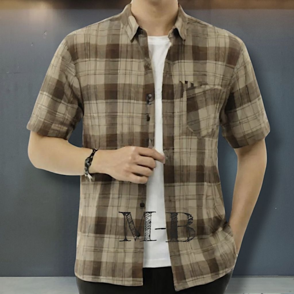 Kemeja Pria Jumbo Lengan Pendek Flanel Pria Dewasa XXL XXXL