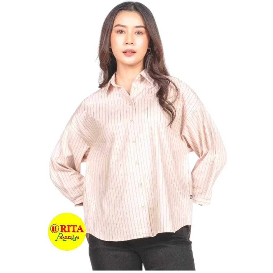 C2 Woven Tops Ilona Atasan Kemeja Wanita Striped Modis Kekinian Korean Style
