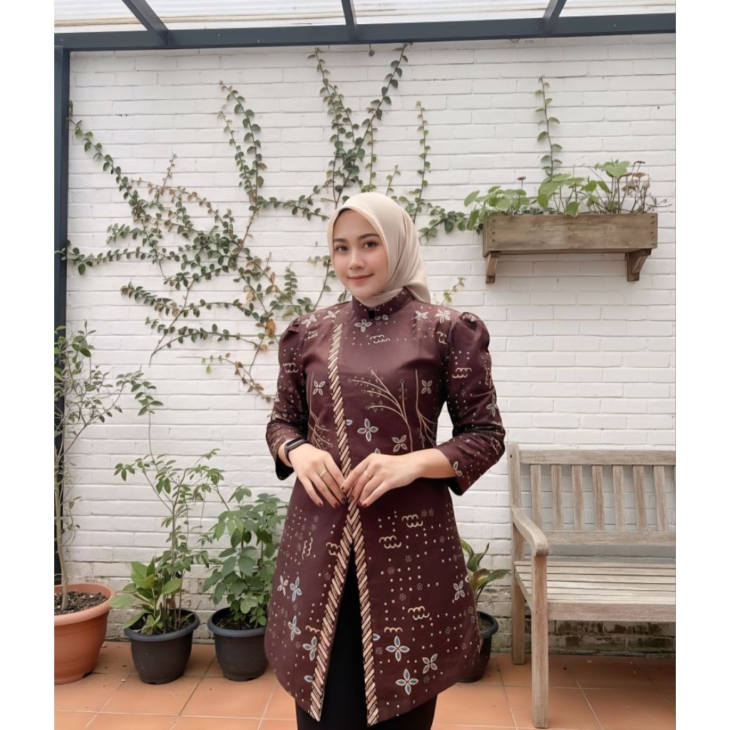 Atasan batik wanita modern lengan panjang puffy blouse model kebaya janggan by ratu laku batik baju 