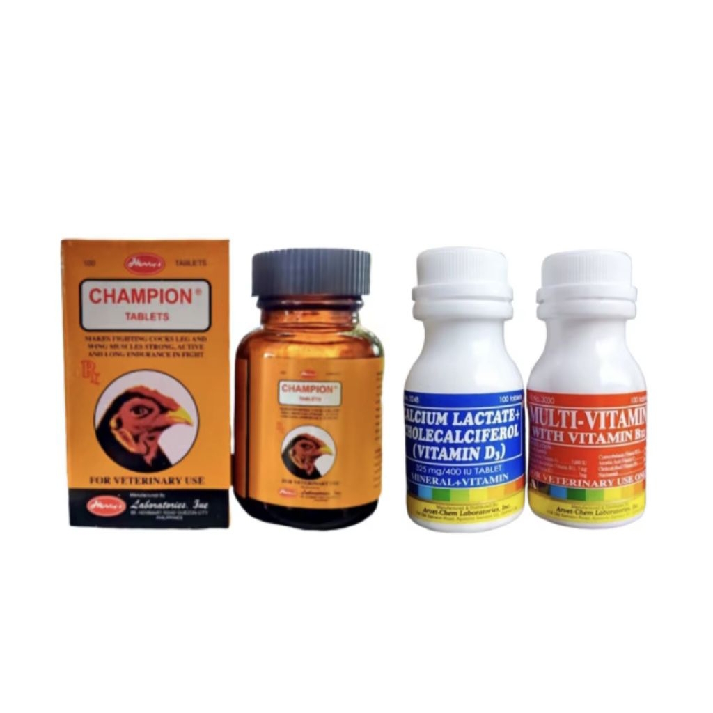 Multivitamin+Champion+Calcium Lactate Sepaket ayam aduan rawatan harian
