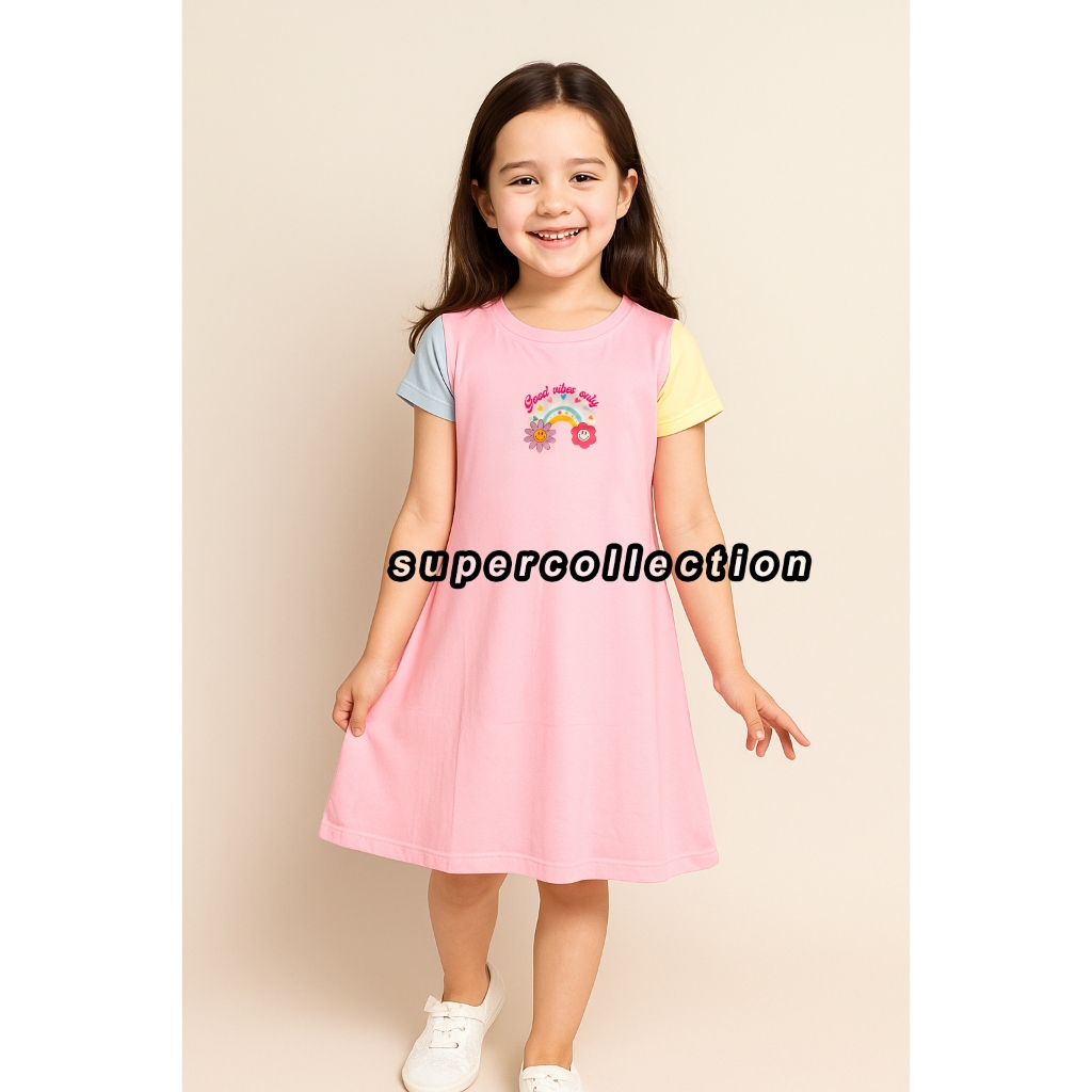 Daster Anak Perempuan Usia 3 - 8 Tahun Lucu Baju Atasan Anak Perempuan Kombinasi Dress Anak Cewek