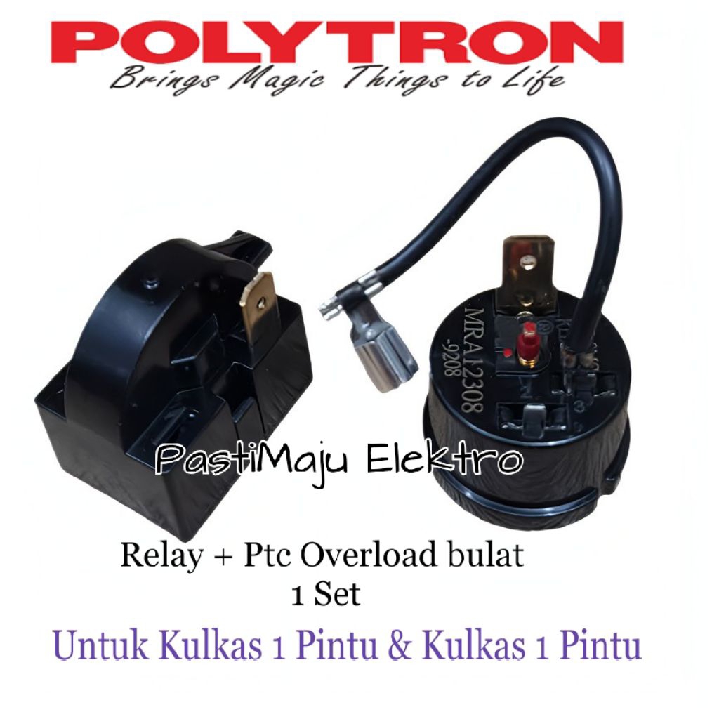 Sparepart Kompresor Kulkas Polytron – Relay + PTC Overload Bulat (1 Set)