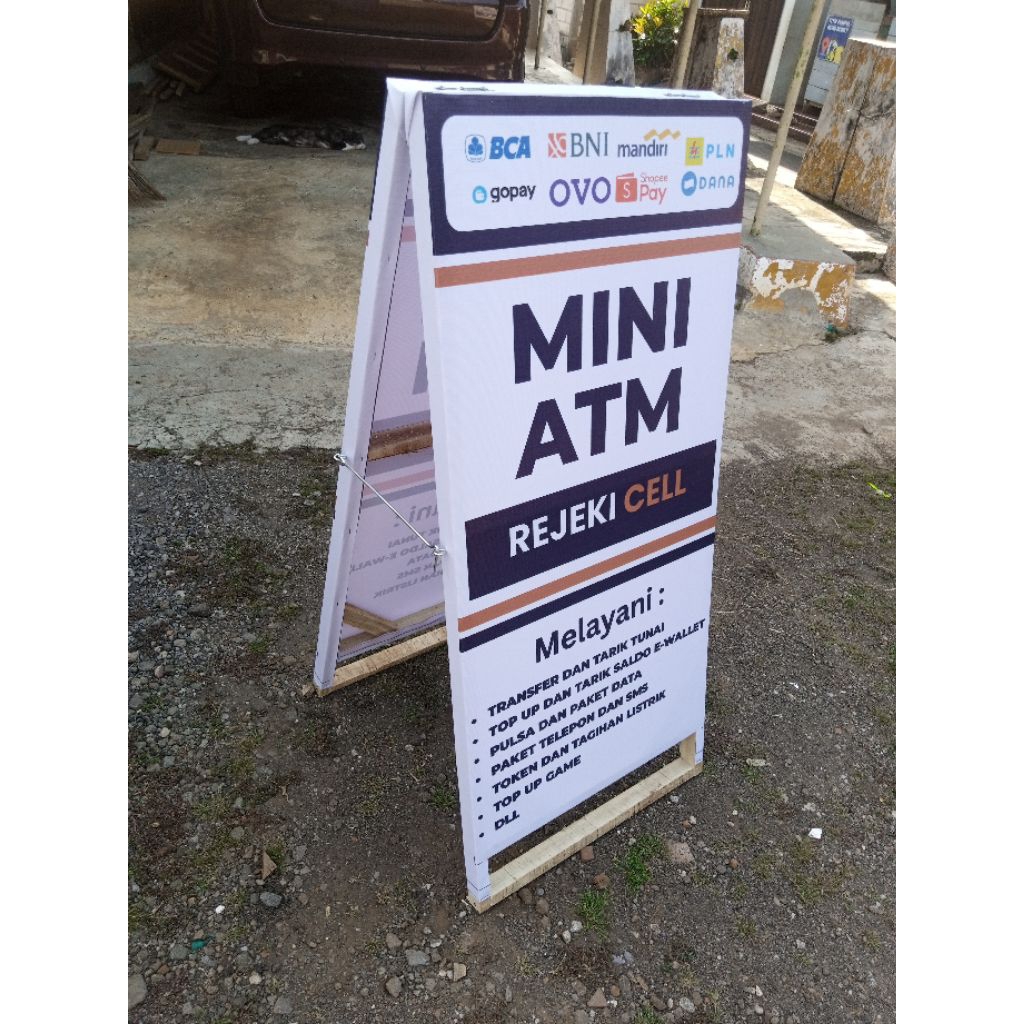 Stand banner mini ATM Brilink/mandiri link/konter pulsa/top up game dll