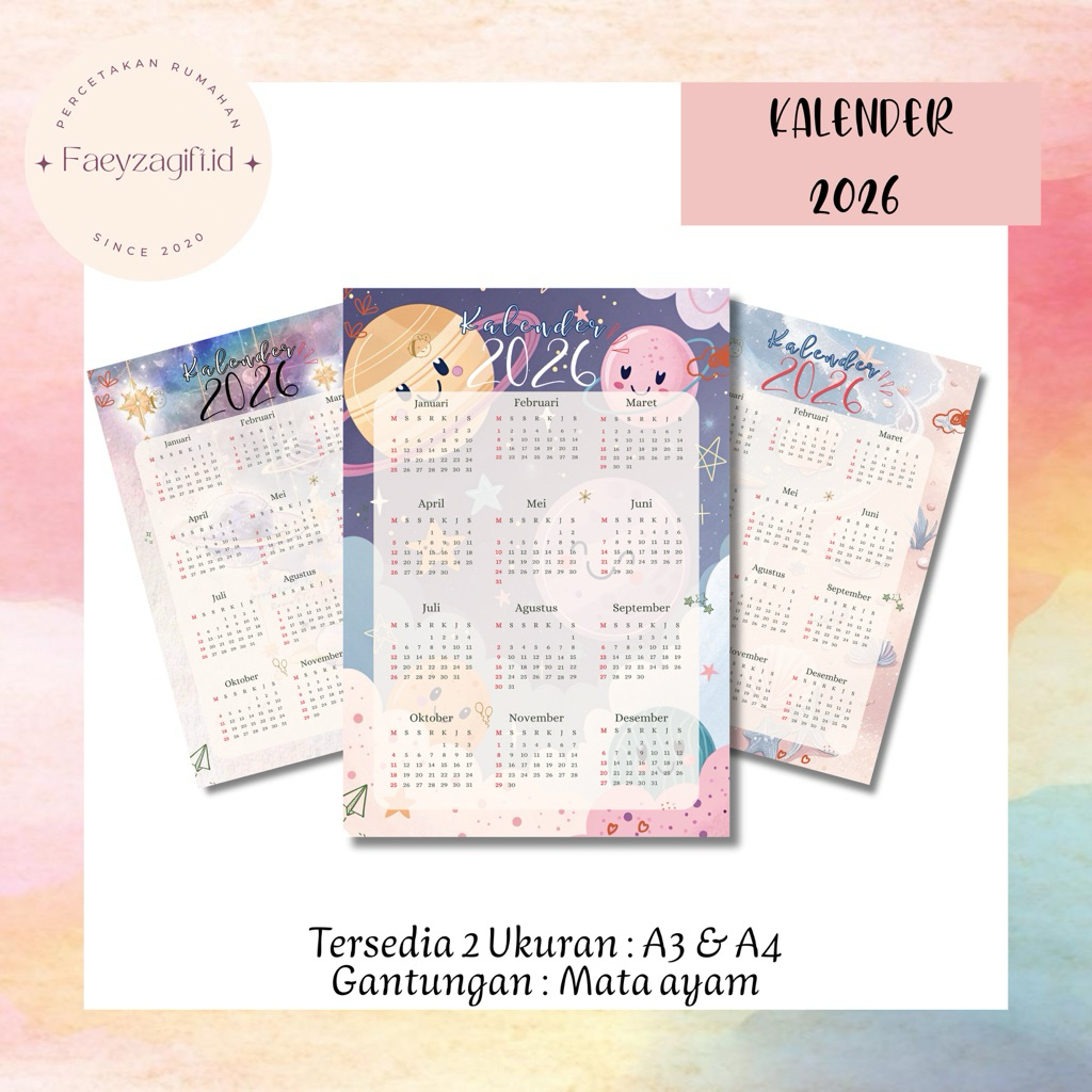 Kalender dinding 2026/Kalender 2026/Kalender Cantik 2026