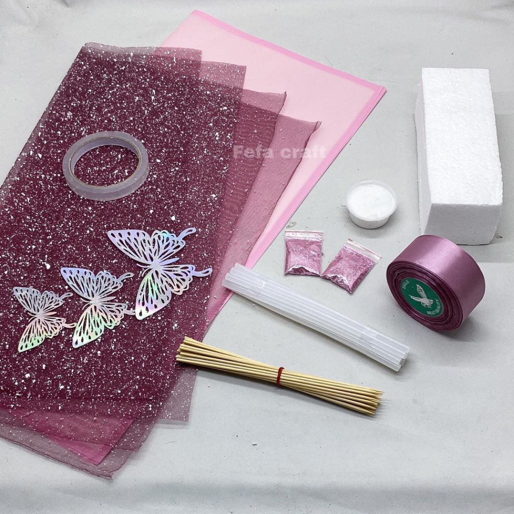 PAKET BAHAN BUKET BUNGA PITA SATIN LENGKAP DAN HEMAT