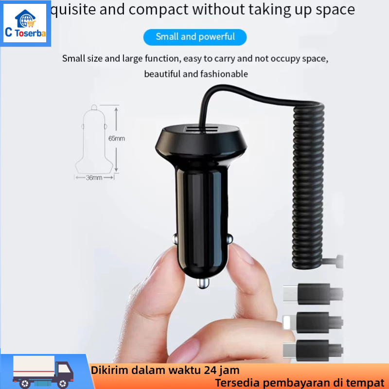 Pengisi daya mobil tiga-dalam-satu - pengisian cepat pintar 3.1A, pemantik rokok mini dengan kabel, 