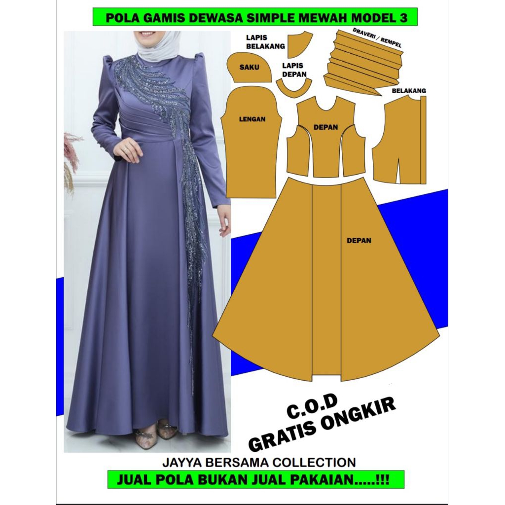 pola gamis model 3 design lamuna