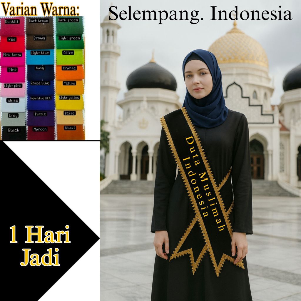 selempang wisuda custom nama bordir premium - Hitam,  Maroon, Navy, Putih