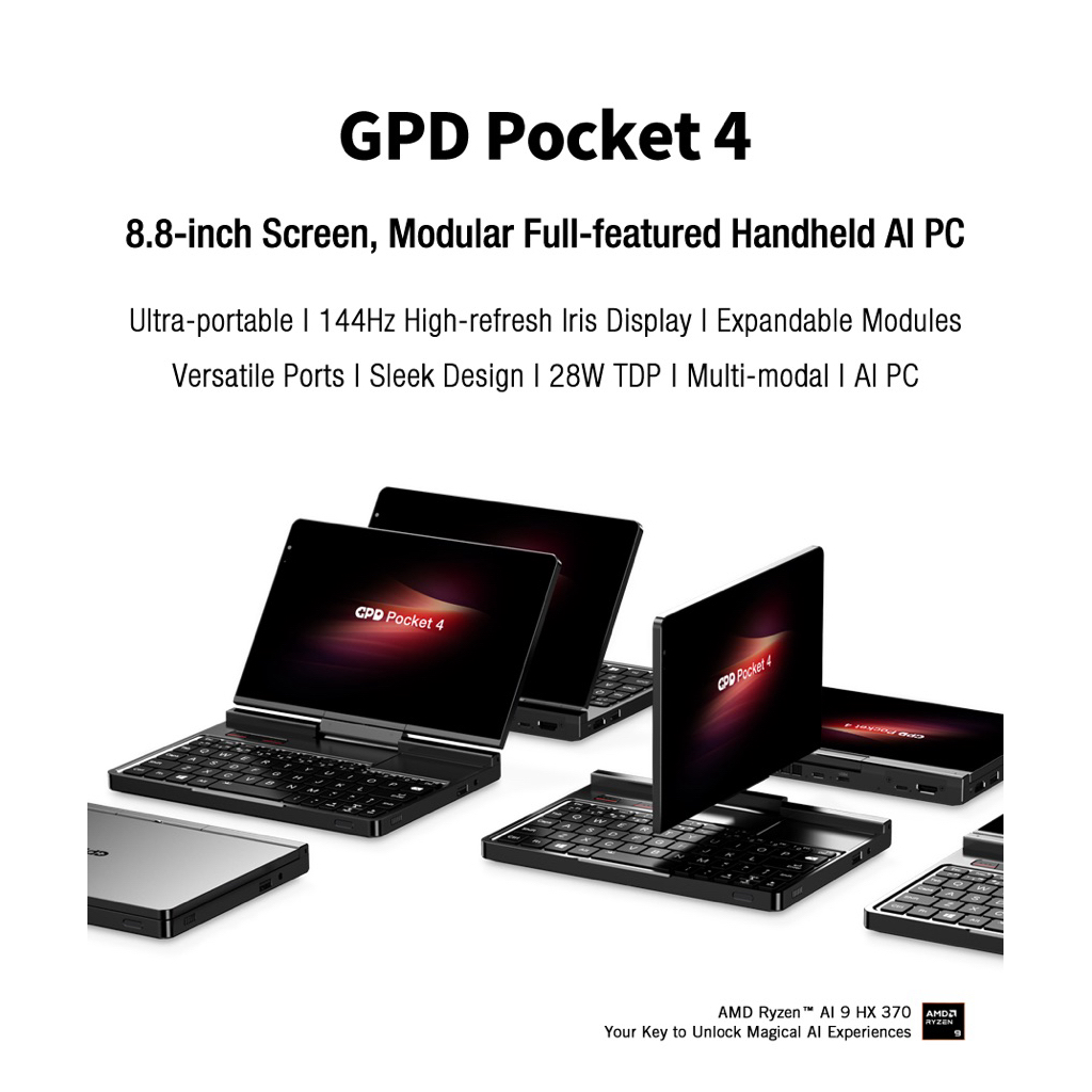 Gpd Pocket 4 Laptop Mini 8.8 inch Ryzen Ai HX 370 Ryzen 8840U RAM UP To 64GB SSD 2TB