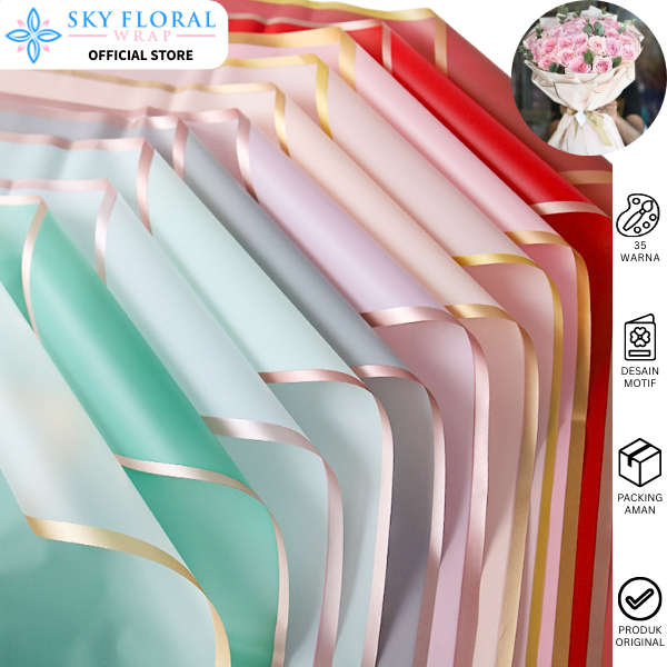 Sky Floral Wrap Kertas Buket Goldline Cellophane Flower Wrapping Paper Frame List Gold KB10