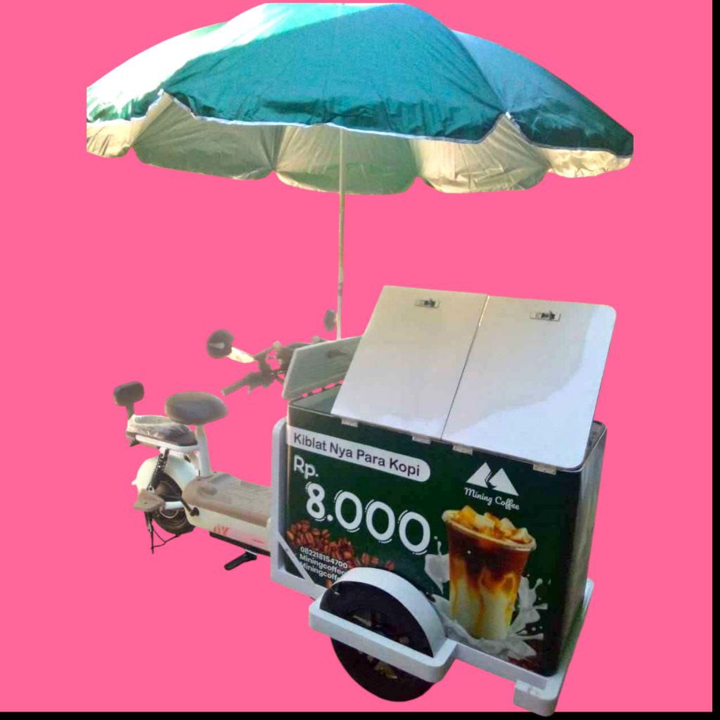 Gerobak sepeda listik minuman es kopi keliling bisa request warna