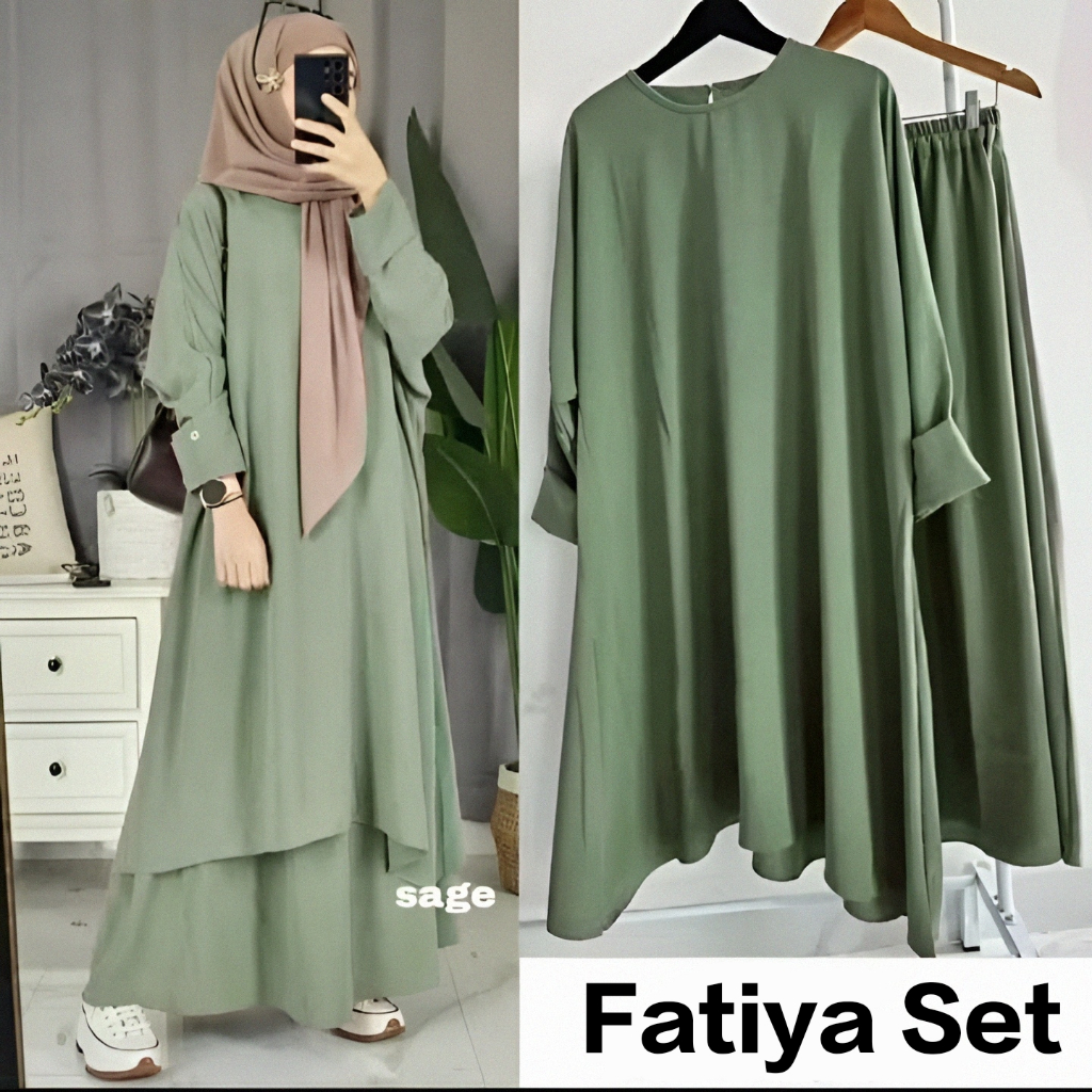 One Set + Rok Tunik Fatiya Busui Wanita Muslim Jumbo Bahan Katun Terbaru