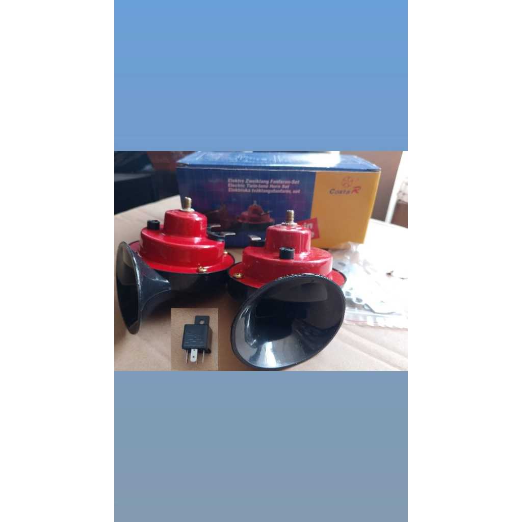 Klakson truk aki 2 . 24 volt merk COSTA R plus relay untuk hino fuso bus bis dll