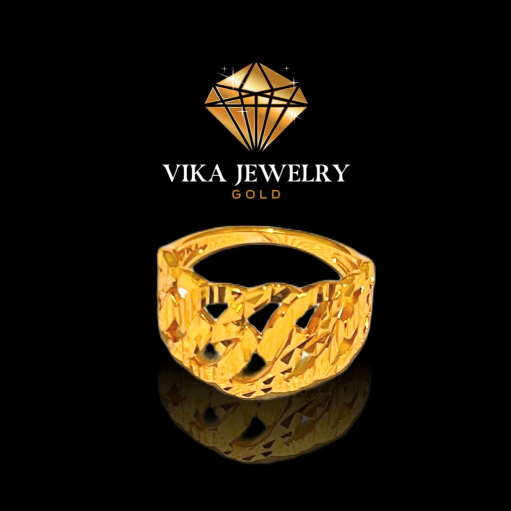 Cincin Emas Replika Vika Jewelry Gold Bold Carve Cincin Fashion Pria Wanita Premium
